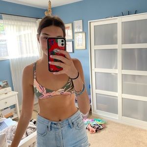 green pattern Roxy bikini top